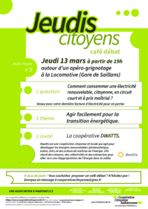 Café débat Comment consommer une électricité renouvelable, citoyenne, en circuit court et à prix maîtrisé ? @ Saillans